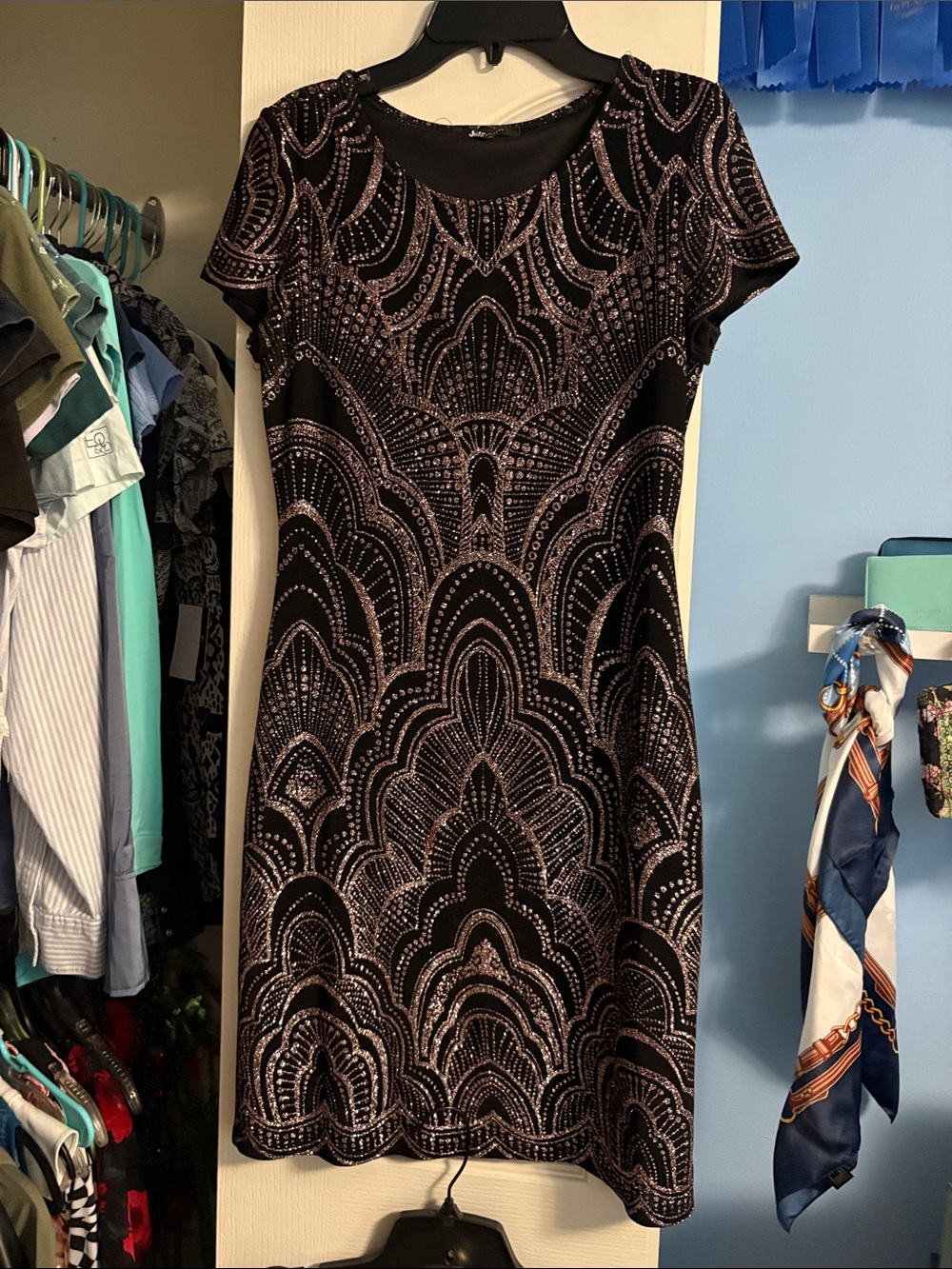 Jump Black Mini Dress with Rose Metallic Pattern